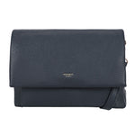 Dark blue pebbled leather crossbody bag bar flap crossover blue with minimalist design and silver-tone hardware