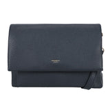 Dark blue pebbled leather crossbody bag bar flap crossover blue with minimalist design and silver-tone hardware
