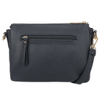 Bar cmprtmnt crossover blue er en svart teksturert skinn crossbody veske med gullfarget metall og avtagbar stropp