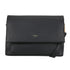 Black pebbled leather bar flap crossover bag with gold-tone zipper and brand logo crossbody style