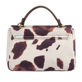 Ocarina winter flap bag cow med hvit og brun ku mønster og kort håndtak