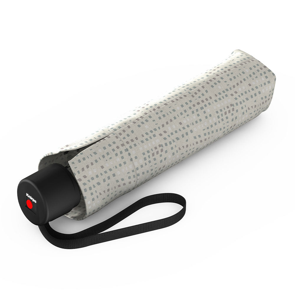 Sammenfoldet Knirps A.050 Medium Manual paraply i beige med grått mønster