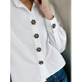 Isabelle Navy & White Flower Button Charm Gold