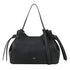 Black pebbled leather paris shopper shoulder bag with adjustable strap and decorative drawstring ties