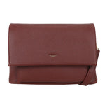 A burgundy leather crossbody bag with textured surface and minimalist branding called bar flap crossover bordeaux red