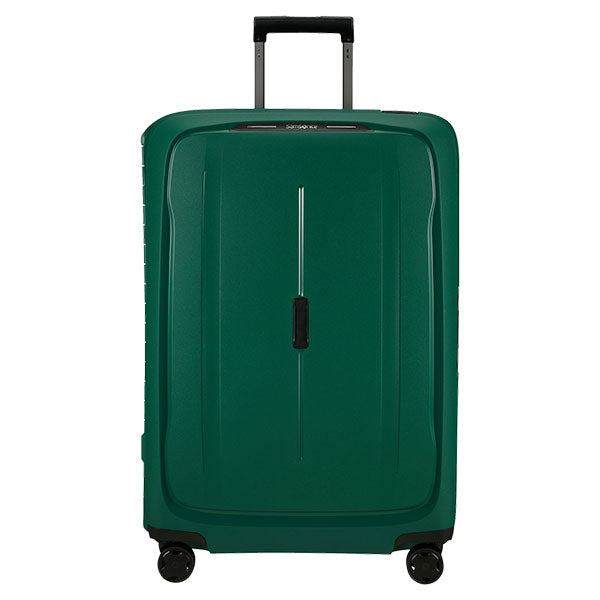 Dark green essens SPR hard-shell suitcase with black handle wheels and vertical line detail 69 cm alpine green