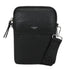 Sort teksturert skinn pocket phone crossbody bag med mønstret stropp og sølvfarget maskinvare