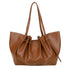 Minimalism shoulder bag brown leather tote bag with drawstring closure and dual handles
