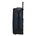 Navy blue and black ecodiver foldable duffle 4-in-1 rolling suitcase with retractable handle and reinforced stitching