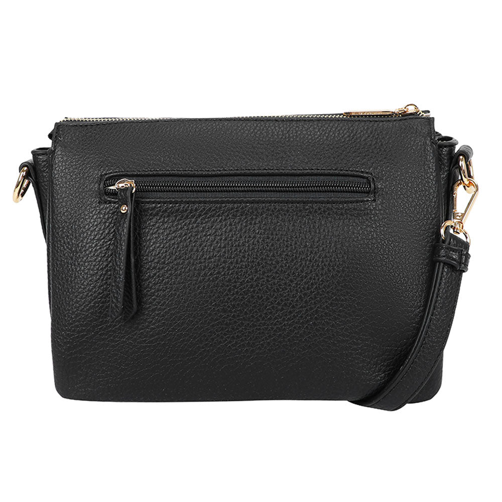 Bar cmprtmnt crossover svart crossbody veske i teksturert skinn med gullfarget metallbeslag og avtakbar rem