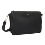 Bar cmprtmnt crossover svart teksturert lær crossbody veske med gulltonet maskinvare og avtagbar stropp