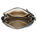 Black textured leather crossbody bag Bar CMPRTMNT Crossover Blue with beige patterned interior and gold-tone zippers
