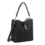 Bar bucket bag black i svart teksturert skinn med gullfarget metall og avtagbar skulderrem