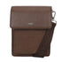 Dark brown pocket flap crossbody bag in brown leather with a textured surface and matching woven strap