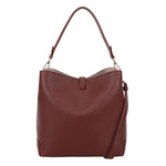Bar bucket bag bordeaux red burgundy textured leather shoulder bag with top handle and detachable crossbody strap