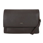 Dark brown pebbled leather crossbody clutch bar flap crossover with minimalist design and ulrika sweden embossing