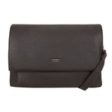 Dark brown pebbled leather crossbody clutch bar flap crossover with minimalist design and ulrika sweden embossing