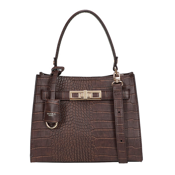 Croco Hand bag Dark Brown