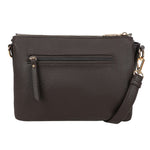 Dark brown textured leather bar cmprtment crossover bag with gold-tone hardware and detachable strap
