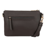 Dark brown textured leather bar cmprtment crossover bag with gold-tone hardware and detachable strap
