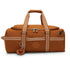 Tan kipling duffel bag med hvite stripete stropper og mykt bjørnenøkkelanheng i donis s b stylish mokka