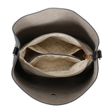 Bar bucket bag black med teksturert svart skinn og beige innside med gjentakende logomønster og gulldetaljer