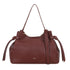 A rich burgundy pebbled leather paris shopper bordeaux handbag with adjustable straps and decorative tassels at the sides