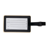 Svart og beige navnelapp mybag green med hvit etikett med felt for navn adresse telefon og epost