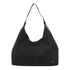 Black suede studs shopper l bag with textured surface and silver hardware accents on shoulder strap